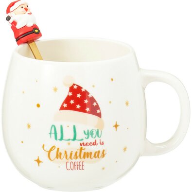 Ceașcă de Crăciun din porțelan cu linguriță Santa 550 ml