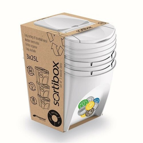 Sortierter Abfalleimer Sortibox 25 L, 3 Stück, weiß
