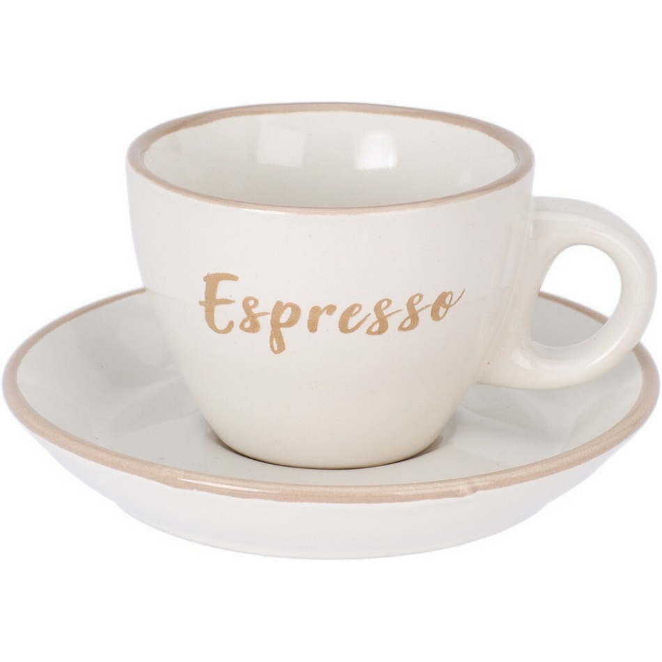 Ceașcă din gresie cu farfurioară Espresso, 100 ml,crem