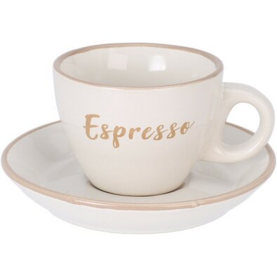 Espresso kőagyag csésze csészealjjal, 100 ml, krémszínű
