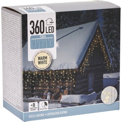 Kültéri lánc Jégcsapok 12 m, 360 LED, fehér fény,időzítő, IP44