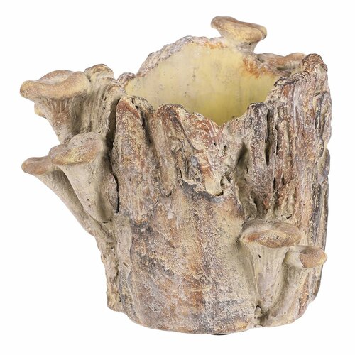 Beton-Übertopf Baumstumpf mit Pilzen, 19 x 17 x 16 cm