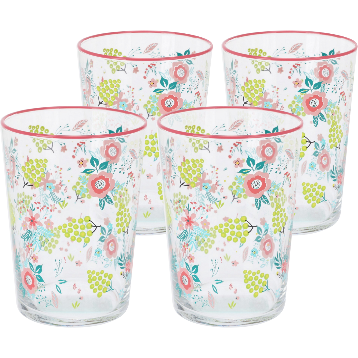 4-częściowy zestaw szklanek Flowers & Fruits510 ml, różowy