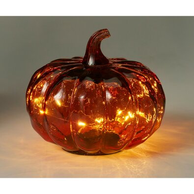Szklana dynia świecąca 15 x 13 cm, czerwony, 10 diod LED, na baterie, z timerem