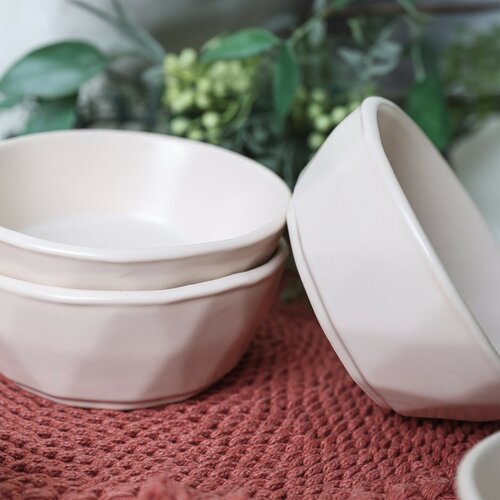 Set de 6 boluri din ceramică Facetta 12 cm, crem
