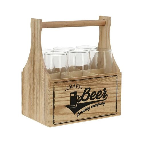 Lesen zaboj za pivske kozarce + 6 kozarcev Bistro