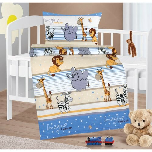 Bellatex Otroška krep posteljnina Agáta Safari modra, 90 x 135 cm, 45 x 60 cm