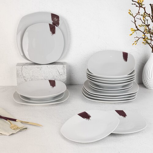 BerlingerHaus Set de 18 farfurii Leonardo, alb-bordó
