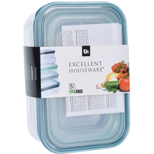 Set doze dreptunghiulare, 5 piese, din plastic, cu capac