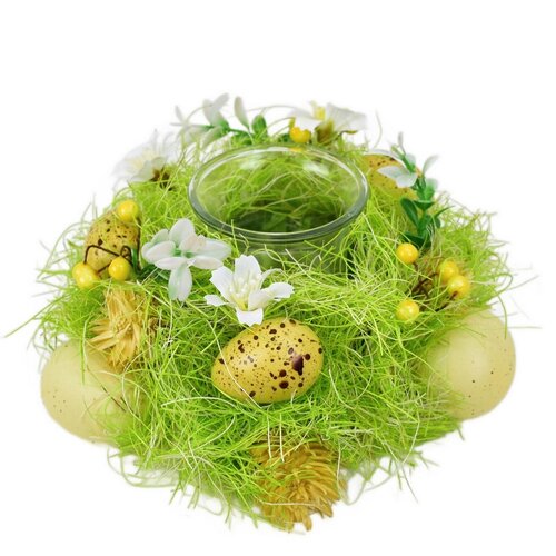 Świecznik wiosenny z motylem i jajkami, 17 x 8 cm