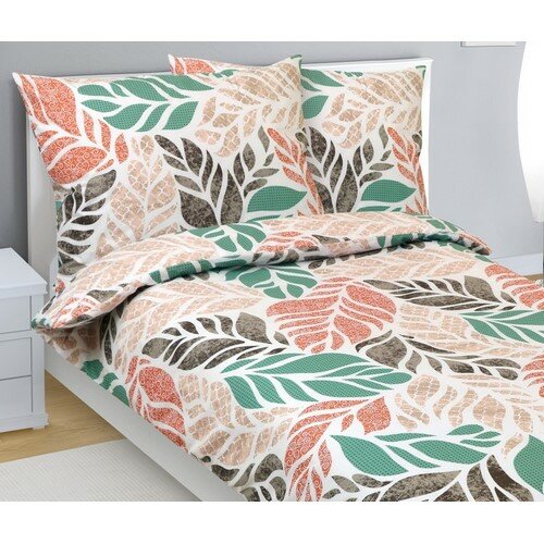 Бавовняна постільна білизна Bellatex Варіаціїосінній зелений, 140 x 200 см, 70 x 90 см