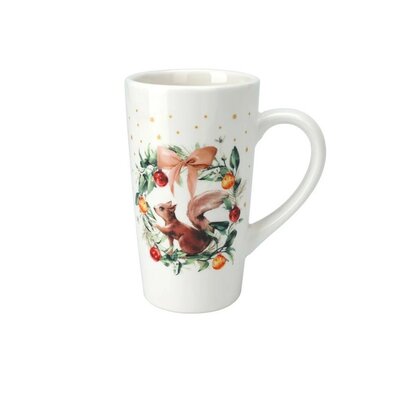 Weihnachtliche Porzellantasse Eichhörnchenkranz, 550 ml
