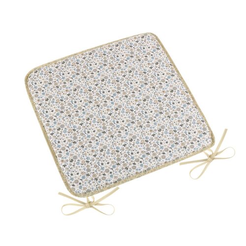 Bellatex glattes Sitzkissen EMA  Flower beige-blau, 40 x 40 cm