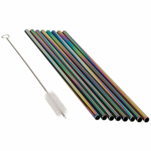 Komplet nerjavečih slamicev s krtačko, 8 kosov,mavrične