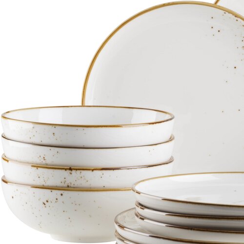 Mäser 16-teiliges Geschirrset Pintar White braune Punkte