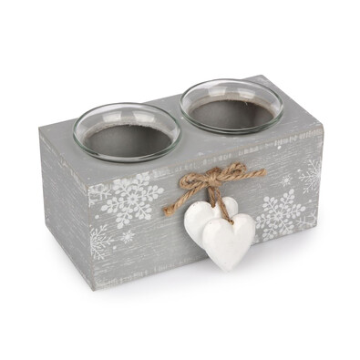 Podwójny świecznik Love Winter szary, 15 x 8 cm
