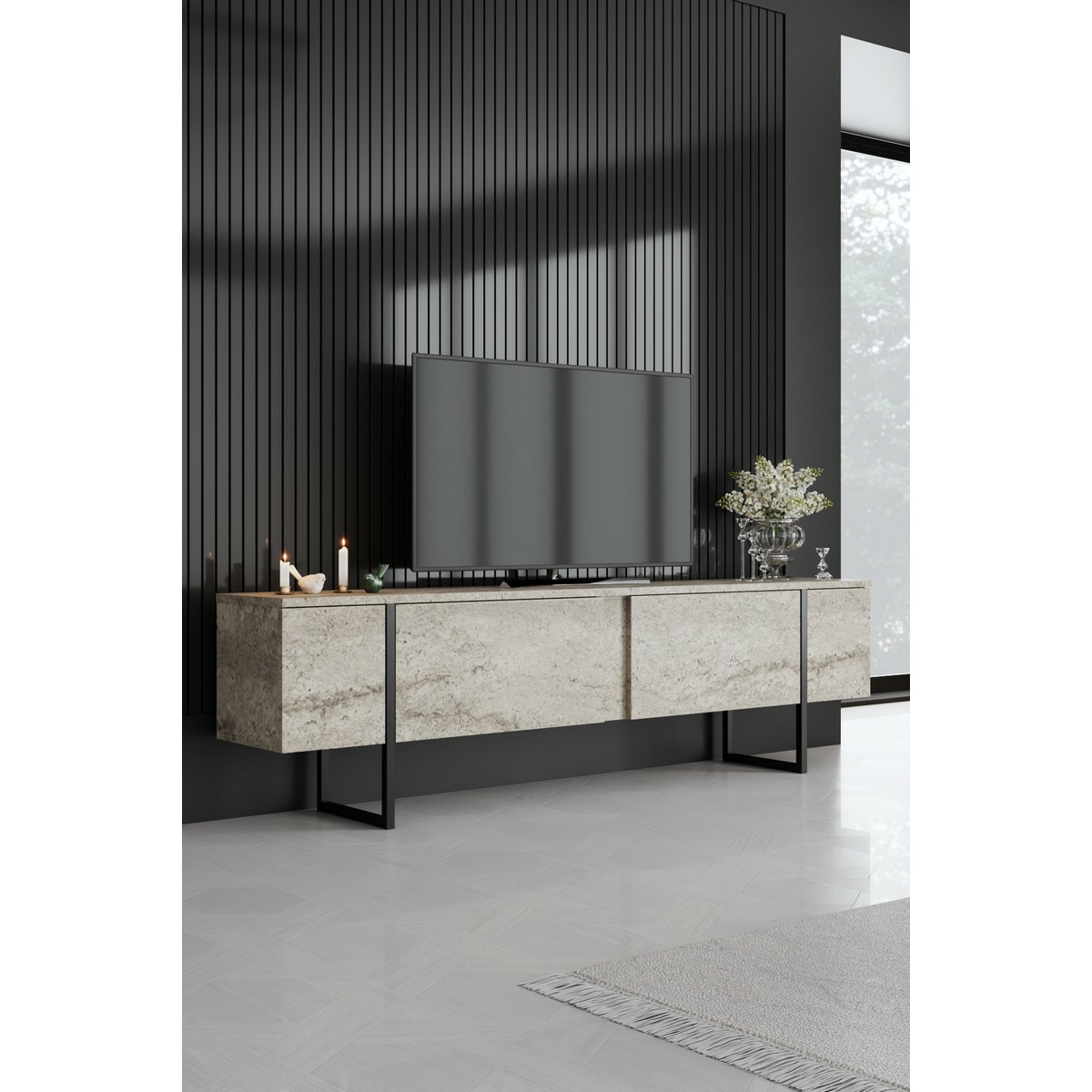 Televízny stolík Luxe Travertine and Black