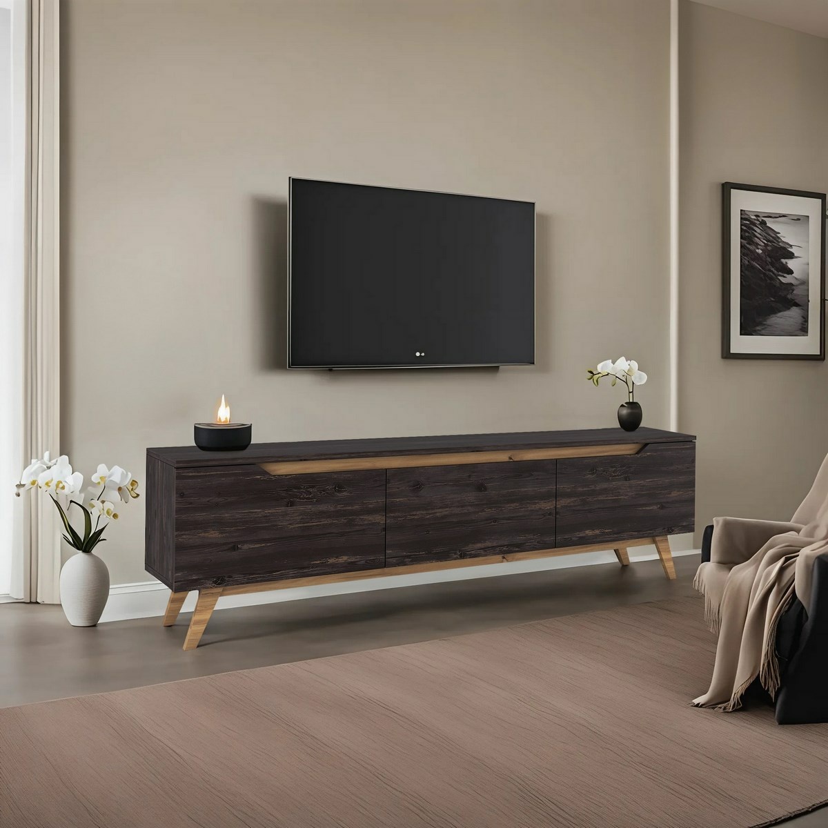 Televízny stolík Dita Black and Walnut