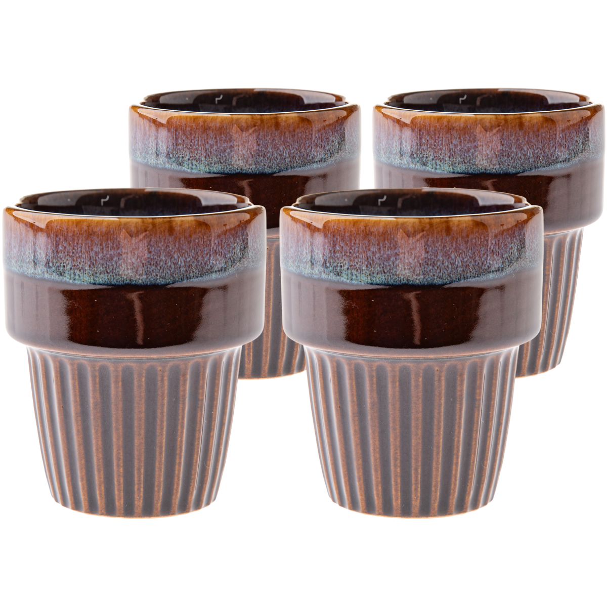 Zestaw 4 kubków ceramicznych Rustik 100 ml, ciemnobrązowy