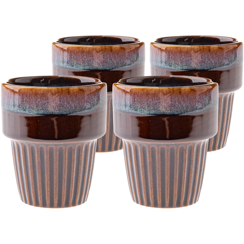 Set mit 4 Keramikbechern Rustik 100 ml, dunkelbraun