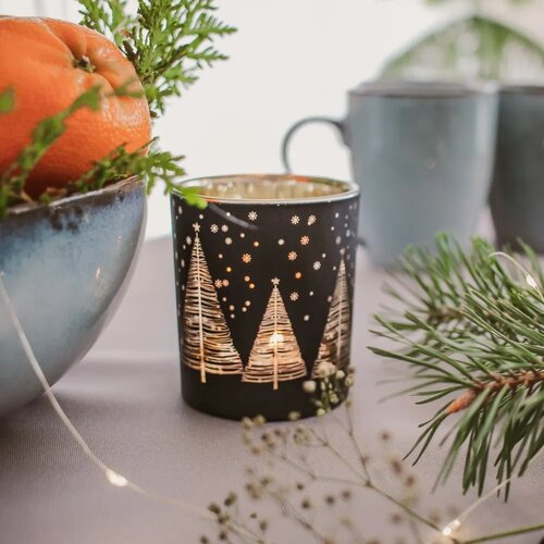 Altom Golden Christmas tree Üveg gyertyatartófekete, átmérő 9 x 10 cm