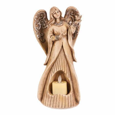 Decorație funerară Înger 25 cm, lumânare LED,poliresină