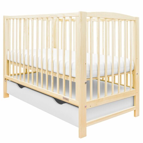 Pătuț pentru copii New Baby Lilly cu lateraldetașabil și sertar, natural