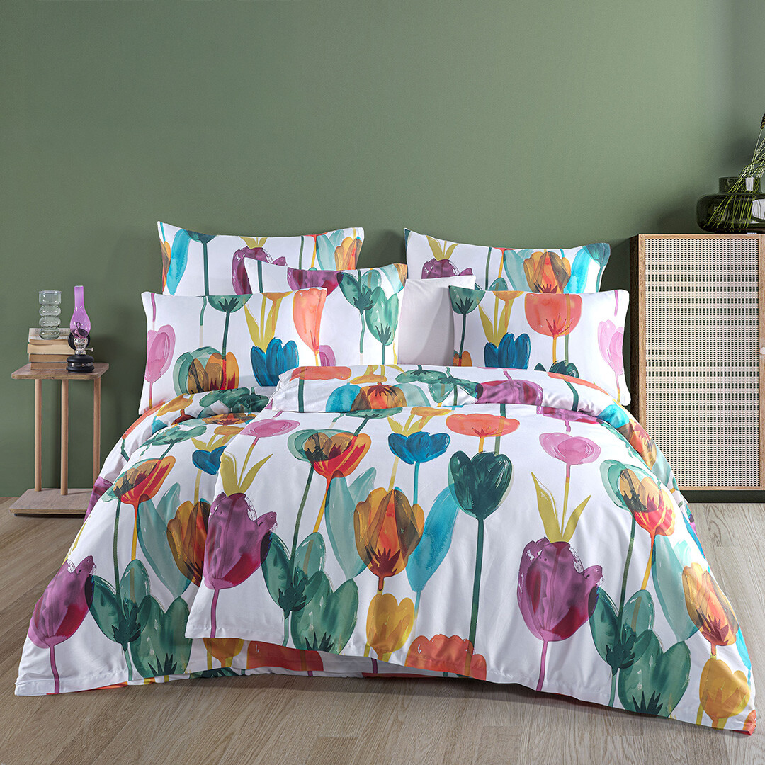BedTex Pościel satynowa Tulipi, 160 x 200 cm, 2x 70 x 80 cm, 160 x 200 cm, 2 szt. 70 x 80 cm