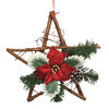 Rojo karácsonyi fonott csillag mikulásvirággal, piros, 30 cm
