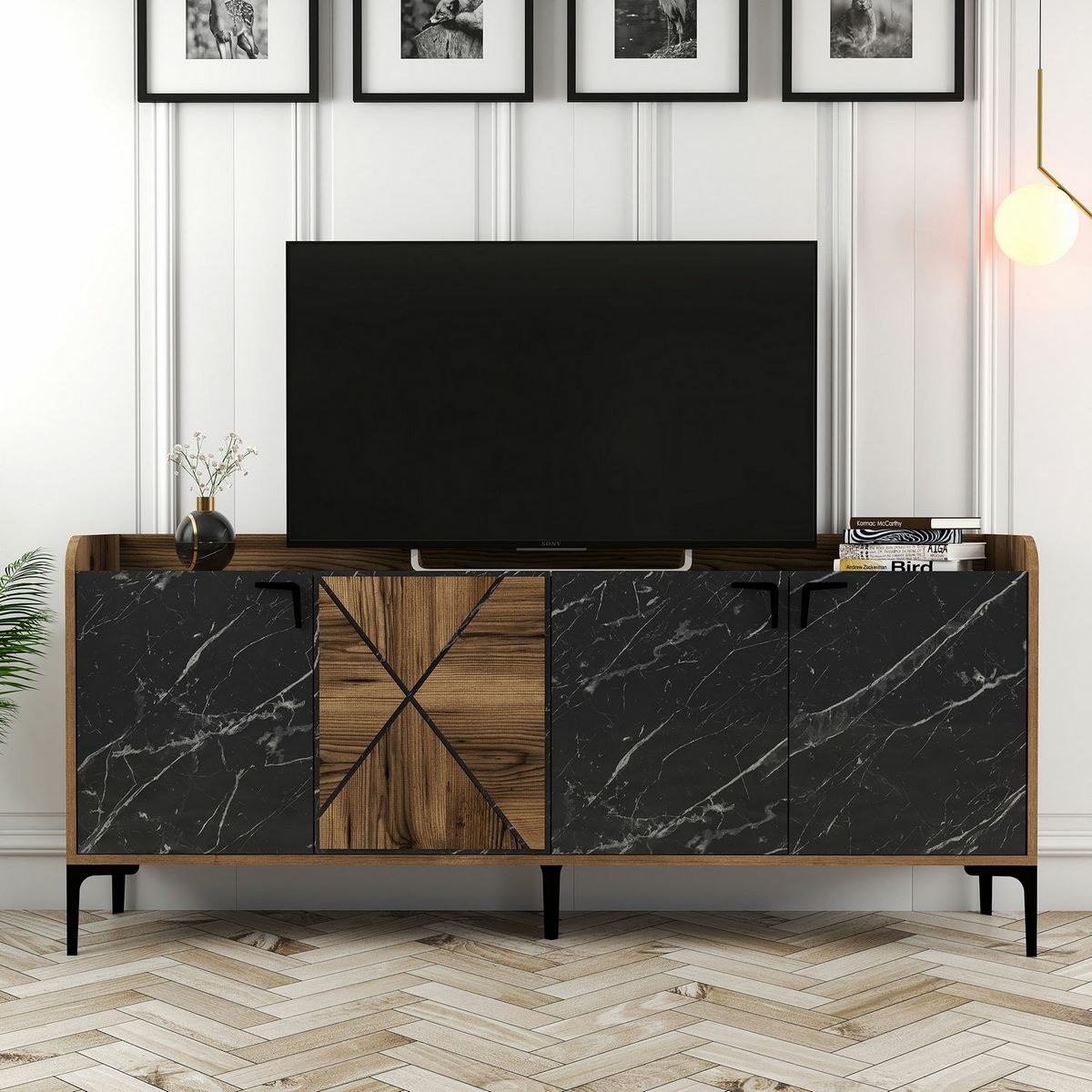 Skrinka Venedik Walnut and Black Marble