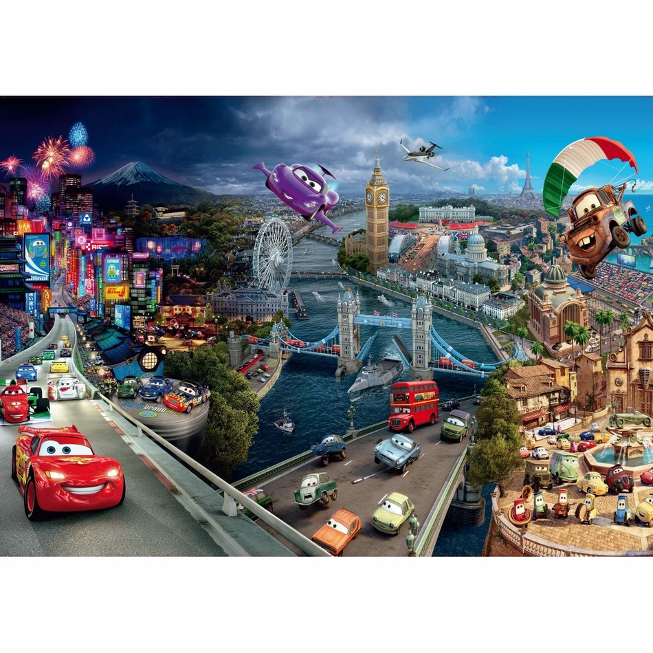 Obrázok AG Design FTDN 5051 Cars Auta Disney, vliesová fototapeta do dětského pokoje, 360x270 cm, 4 díly