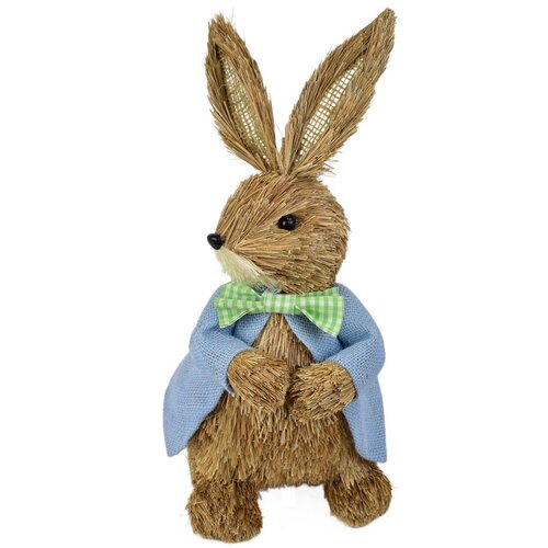 Velikonočni slamnati zajček v modrem plašču, naraven, 39 cm