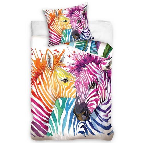 Carbotex Bavlněné povlečení Color Zebra, 140 x 200 cm, 70 x 80 cm