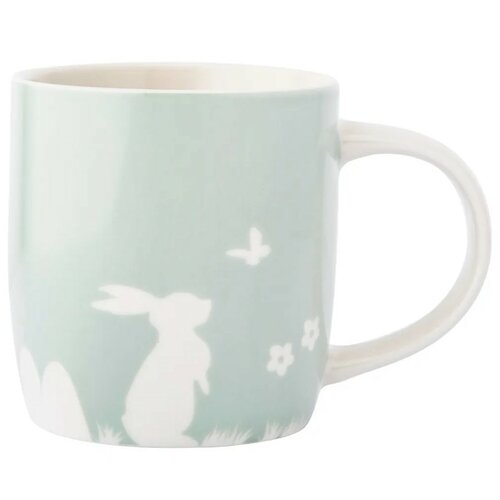 Altom Porcelánový hrnček Zajac s motýľom, 360 ml, zelená