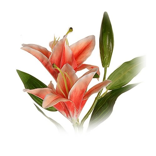 Umetna cvetlica Lilia velkokvetna oranžna, dvacvetova i popek, v. 84 cm