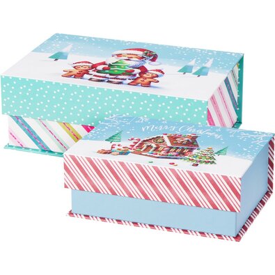 Komplet 2 božičnih škatel Cookieman s črtami