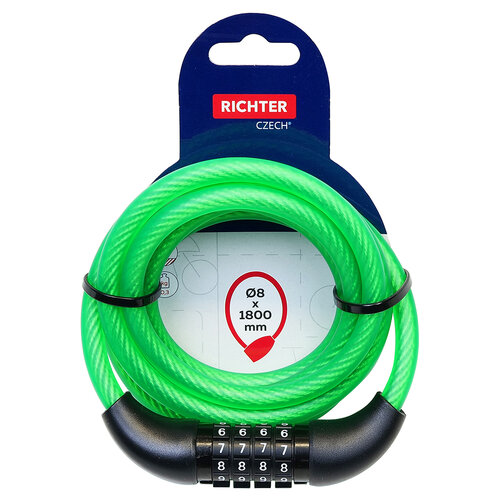 Jekleni kodirani vrvni ključavnicaRL.567.8x1800.ZEL zelena, 180 cm