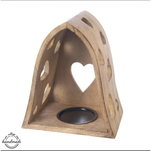 Orion Svícen z mangového dřeva Heart bell, 20 x 14 x 23,2 cm