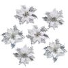 Різдвяна прикраса Poinsettia з затискачем  срібляста, набір з 6 штук