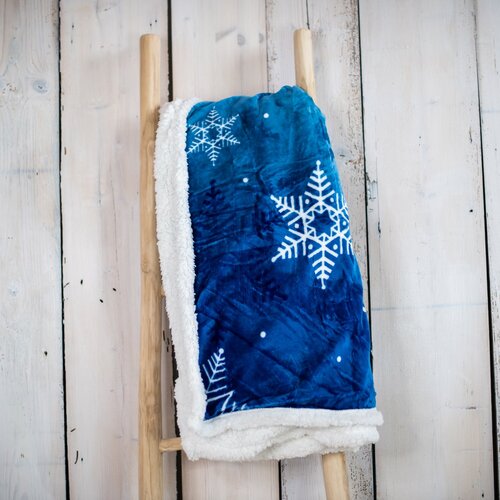 Vianočná baránková deka Vločka modrá, 150 x 200 cm