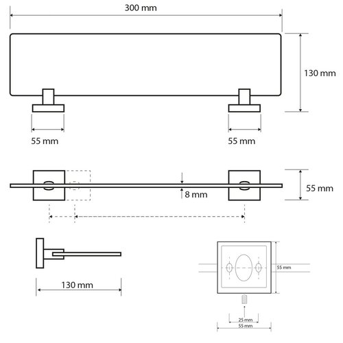 SAPHO XQ602 X-Square скляна полиця 30 x 5,5 x 13 см, прозора