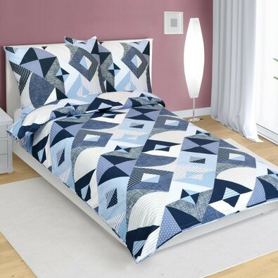 Bellatex Pościel bawełniana Geometria niebieski, 140 x 200 cm, 70 x 90 cm