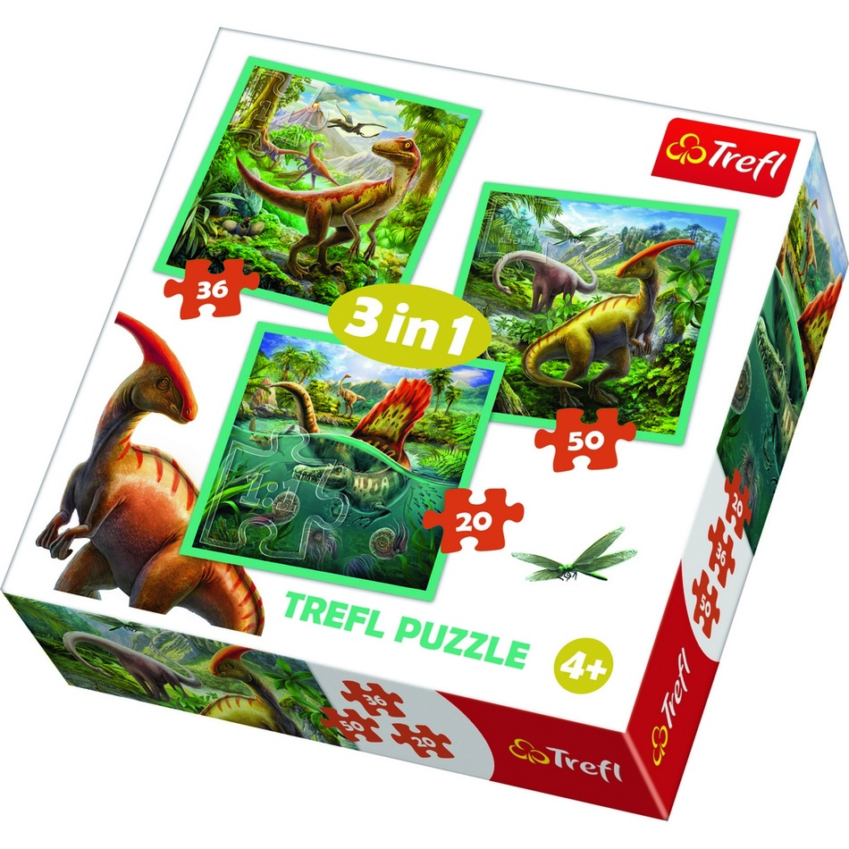 Obrázok TREFL Puzzle Neobyčejný svět dinosaurů 3v1 (20,36,50 dílků)