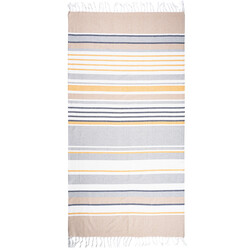 Ręcznik kąpielowy Fouta z frędzlami Stripes yellow, 90 x 170 cm