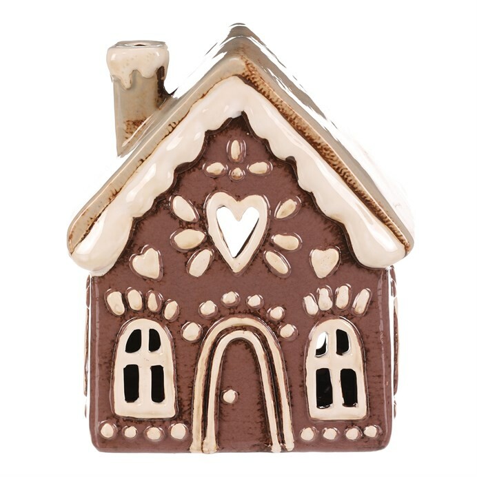 Vánoční dekorace perníkový domeček Srdce na čajovou svíčku, keramika, fialová