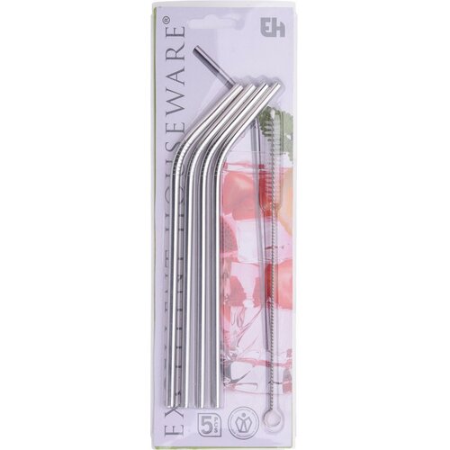 Set de paie metalice reutilizabile, cu perie, oblice 21,5 cm, 5 buc.