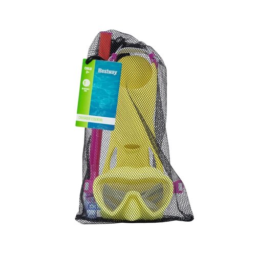 Bestway Schnorchelset Lil Flapper - Flossen, Taucherbrille, Schnorchel, gelb-rosa
