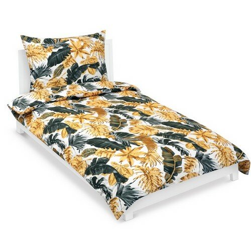 Bellatex Pościel bawełniana Liście palmowe złoty,140 x 200 cm, 70 x 90 cm