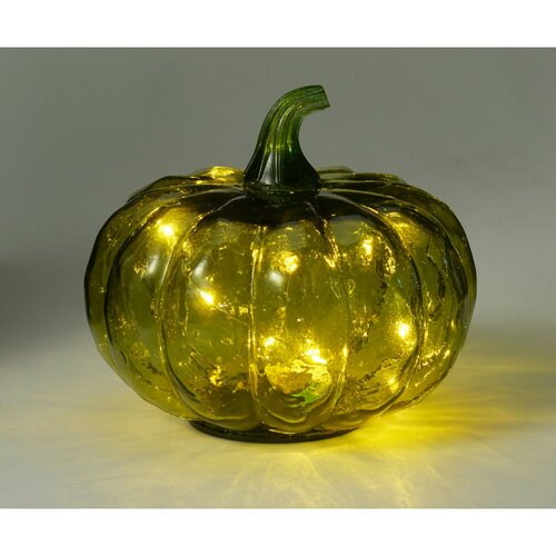 Szklana dynia świecąca 15 x 13 cm, zielony, 10 diod LED, na baterie, z timerem