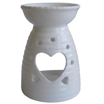 StarDeco Ceramiczny kominek aromatyczny Serce biały, 13,5 cm